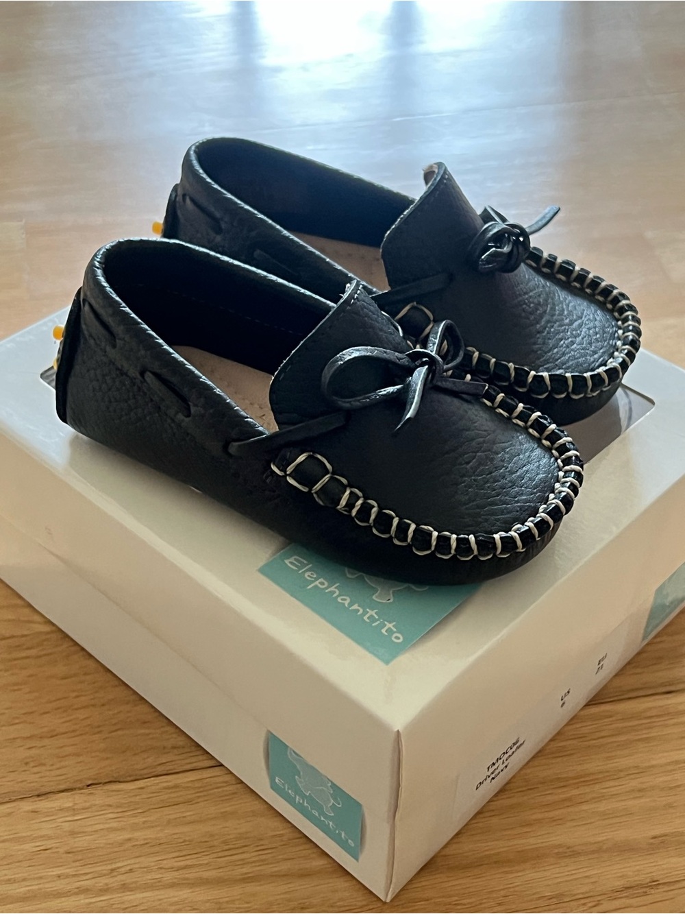 Baby boys shoes Elephantito Navy Leather Moccasins with Braided Trim